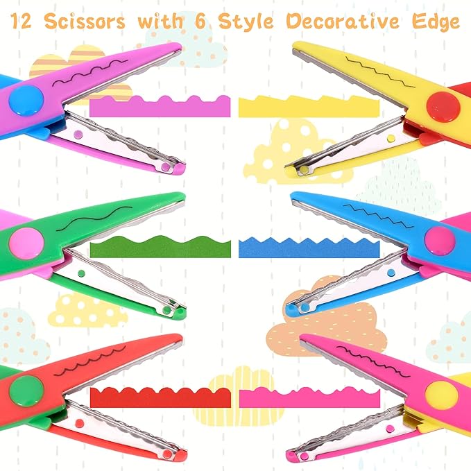 12 PCS Craft Scissors Decorative Edge, 12 PCS Small Hole Punch Shapes, 90 Sheets Colorful Origami, Kids Adults Craft Kit for DIY Crafts, Scrapbooking, Card Making, School Supplies-DeskLoop Office