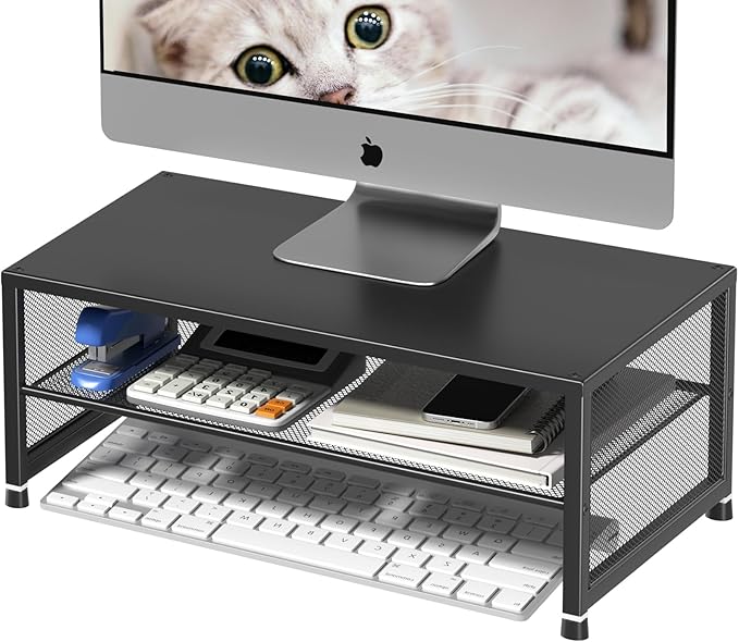 Desk Organizers and Accessories, Computer Monitor Stand Riser, Printer & Laptop Stand, Office Desk Accessories & Desktop Workspace Organizers for Office Supplies (Black)-DeskLoop Office