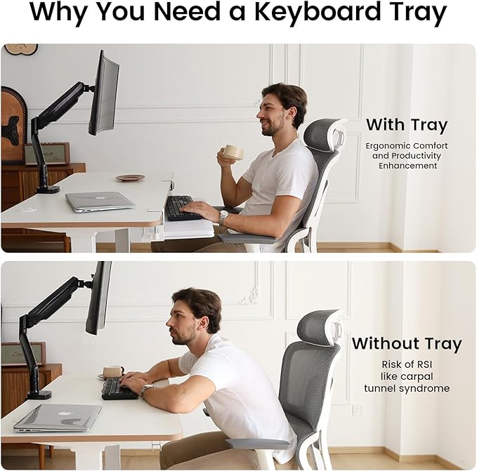 Large Keyboard Tray Under Desk Slide Out with Extra Sturdy C Clamp Mount System,26'' (30'' including Clamps) x11 Slide-Out Keyboard Drawer Under Desk for Typing,Keyboard Mouse Tray,White-DeskLoop Office