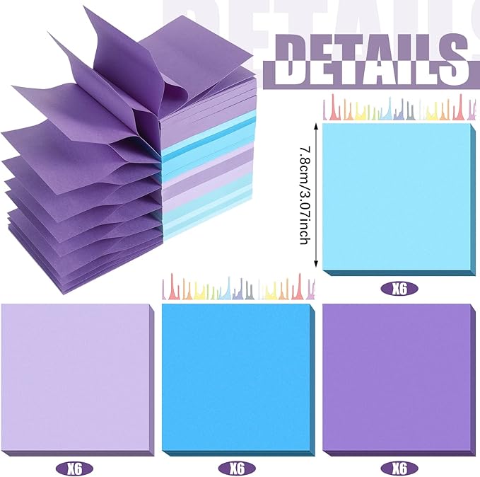 24 Pack Pop Up Sticky Notes 3 x 3 Refills 1200 Sheets Colored Sticky Notes Self Adhesive Memo Pads for Home Office Supplies(Purple Blue, Classic)-DeskLoop Office