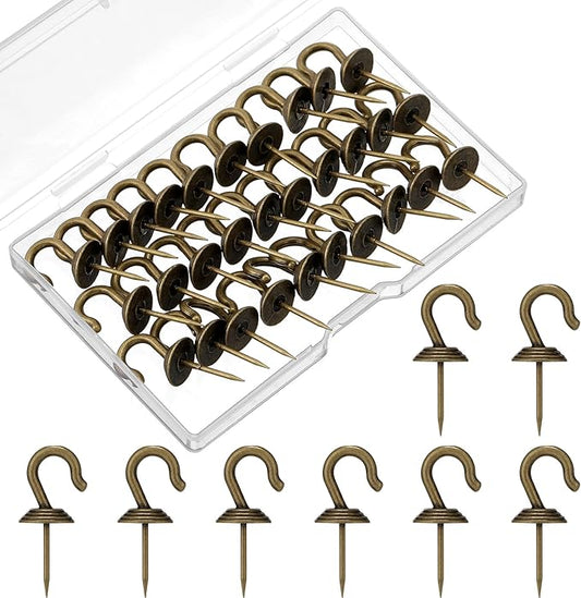 Hotop 30 Pieces Push Pin Wall Hooks Metal Thumb Tack Hangers Iron Alloy Nail Decorative Picture Hooks for 20 Lbs Home Office School Party Supply (Bronze)-DeskLoop Office