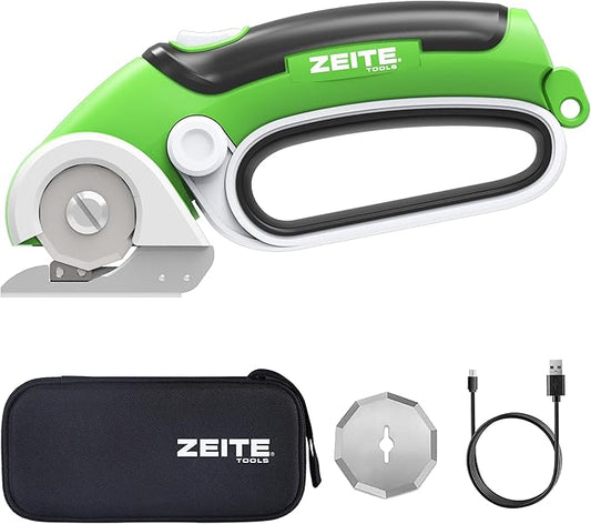 ZEITE 4V Cardboard Box Cutter,Cordless Electric Scissors,with 2 Blades,Storage Box,USB Charging Cable,Max Cutting 1/4",Ideal for Cardboard,Thin Carpet & Plastic Recycling,Easy to Hold and Safe-DeskLoop Office