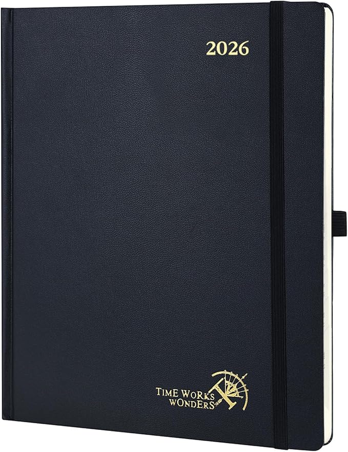 POPRUN 2026 Planner (Large Size 8.5''x 10.5'' Hardcover) - Daily Weekly and Monthly Calendar Agenda 2026 Appointment Book with Hourly Time Slots, Monthly Tabs, 100 GSM - Black-DeskLoop Office