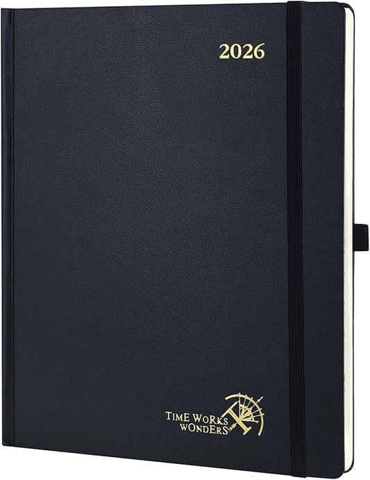 POPRUN 2026 Planner (Large Size 8.5''x 10.5'' Hardcover) - Daily Weekly and Monthly Calendar Agenda 2026 Appointment Book with Hourly Time Slots, Monthly Tabs, 100 GSM - Black-DeskLoop Office