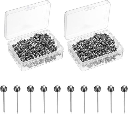 uxcell 800 Pcs Push Pins, Map Thumb Tacks 4mm Round Head Decorative Push Pins for Bulletin Board Home Office Travel Wall DIY Crafts Map Photo, Metallic Black-DeskLoop Office