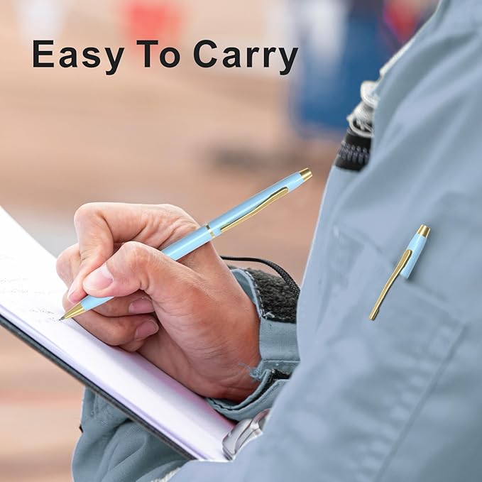 Cambond Ballpoint Pens Blue Pens - Fancy Pens Black Ink 1.0 mm Medium Metal Pen Retractable Smooth Writing for Men Women Police Uniform Office Business, 10 Pack (Blue)-DeskLoop Office