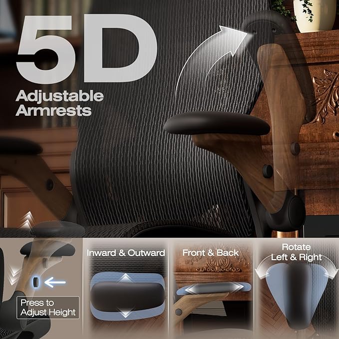 ELABEST X100 Ergonomic Office Chair with Footrest, Big and Tall Home Desk Chair with 5D Flip-Up Arms, Adjustable 5D Lumbar Support,High Back Rolling Computer Chair, Swivel Mesh Chairs (Library Oak)-DeskLoop Office