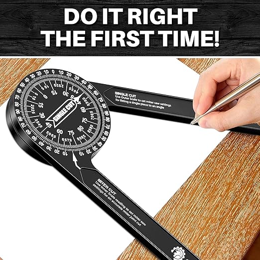 Saker Miter Saw Protractor|7-Inch Aluminum Protractor Angle Finder Featuring Precision Laser-Inside & Outside Miter Angle Finder for Carpenters, Plumbers and All Building Trades (Black)-DeskLoop Office