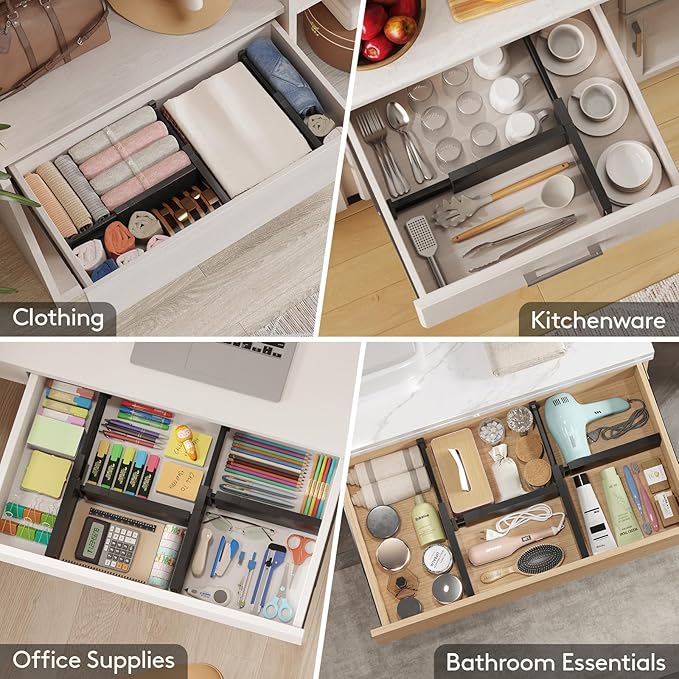 Lifewit 9 Pack Drawer Dividers 4" High, 11-17" Adjustable Drawer Organizers for Clothes, Expandable Dresser Separators in Bedroom/Bathroom/Kitchen/Fridge/Office Organization and Storage, Black-DeskLoop Office