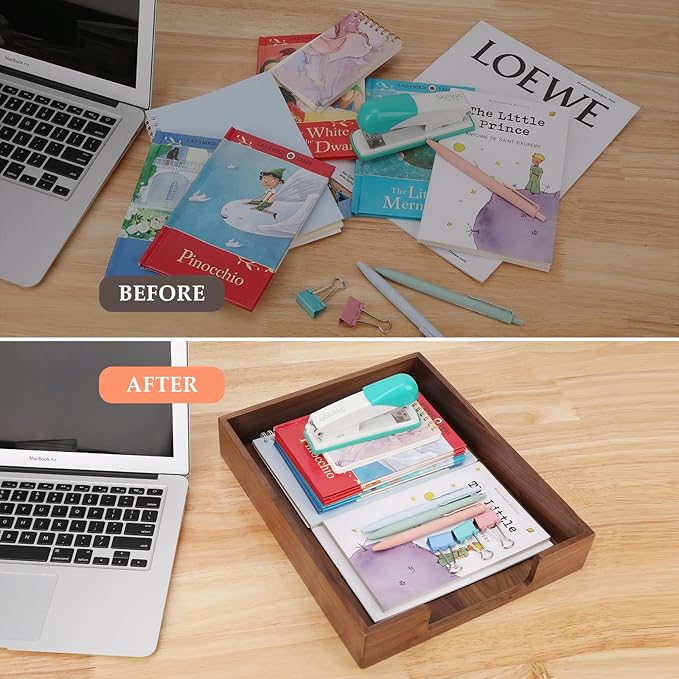 Bamber Wood Letter Tray Wooden Desk Organizer Paper Document File Tray for Office Supplies Collection Folders Notebooks, Black Walnut-DeskLoop Office