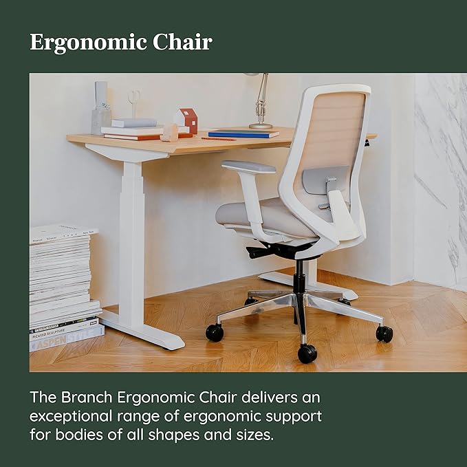 Branch Ergonomic Chair - A Versatile Desk Chair with Adjustable Lumbar Support, Breathable Mesh Backrest, and Smooth Wheels - Experience Optimal Comfort and Support - Sand - White-DeskLoop Office