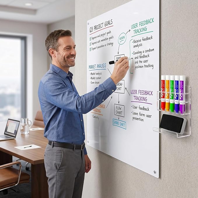 MyGift Wall Mounted Clear Acrylic Dry Erase Marker Holder Organizer - Image 7