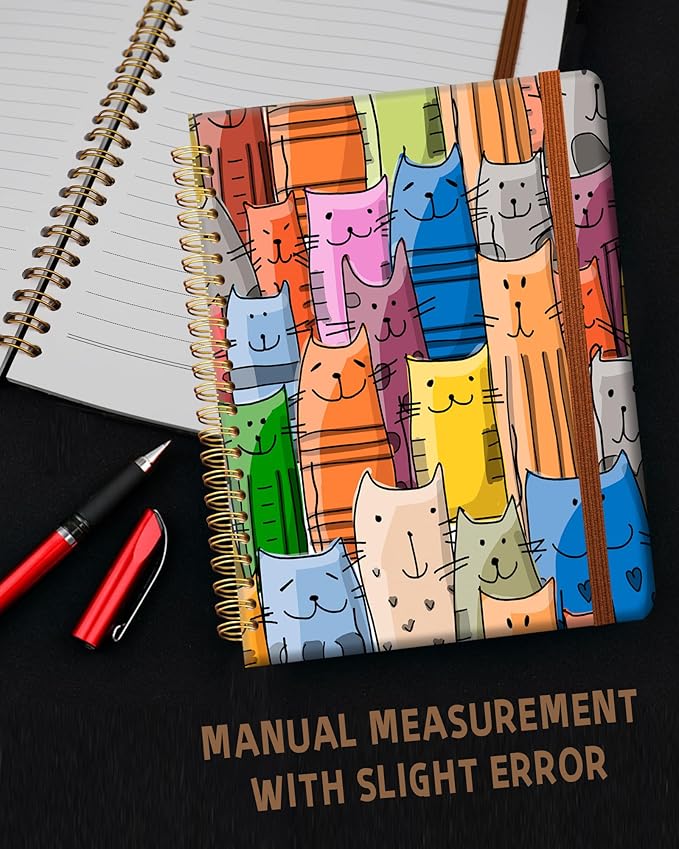 Ruled Spiral Writing Notebook,A5 Hardcover Lined College Journal for Women Lady,Fashion Puppy Watercolor Strong Twin-Wire Binding with Premium Paper,8.4" X 6",Perfect for School,Office,Home Gifts(Funny Cats)-DeskLoop Office