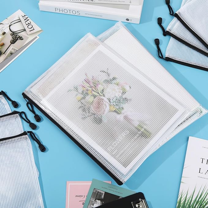 200 Pcs A4 Mesh Zipper Pouch Bulk Waterproof Mesh Zipper Organizer Plastic File Folder Case for School Office Supplies Document Board Games Puzzle(Black)-DeskLoop Office