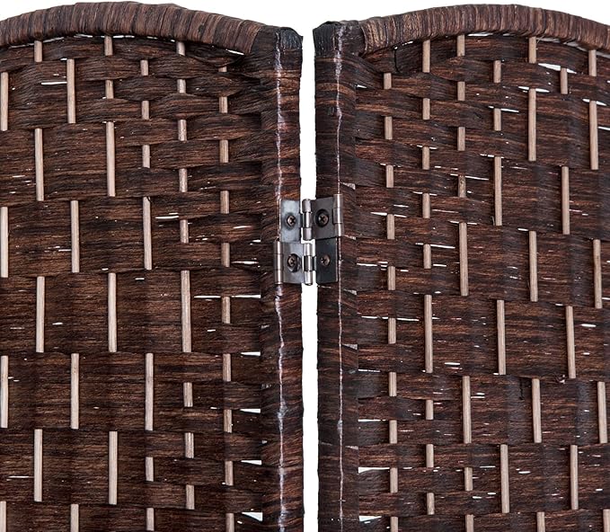 HOMCOM Room Divider 4 Panels Folding Privacy Screen 6FT Tall Portable Wicker Weave Partition Wall Divider for Bedroom Home Office, Brown-DeskLoop Office