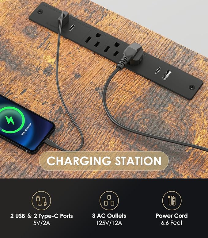 OffiGo Electric Standing Desk with 3-Piece Board, 71 Inch Height Adjustable Large Desk with Power Outlets, Sit Stand Table, Writing Computer Desk for Home, Office, Workstation, Rustic Brown-DeskLoop Office