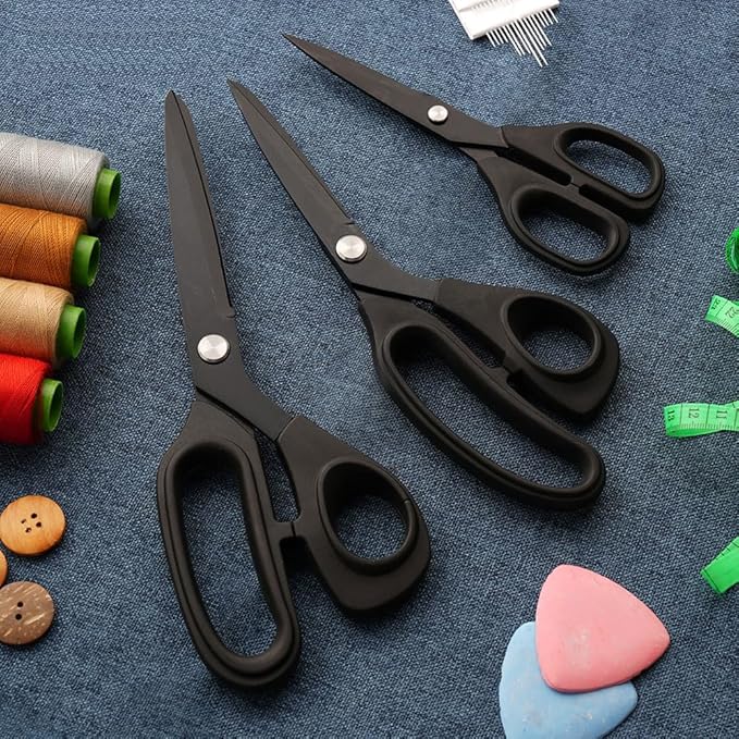 Jasni Scissors Set of 3 black titanium non stick blade anti rust Ergonomic Lightweight Soft Rubber Grip tailor scissors office student scissors for School, Office and Family Daily Use 10''/9''/6.5"-DeskLoop Office