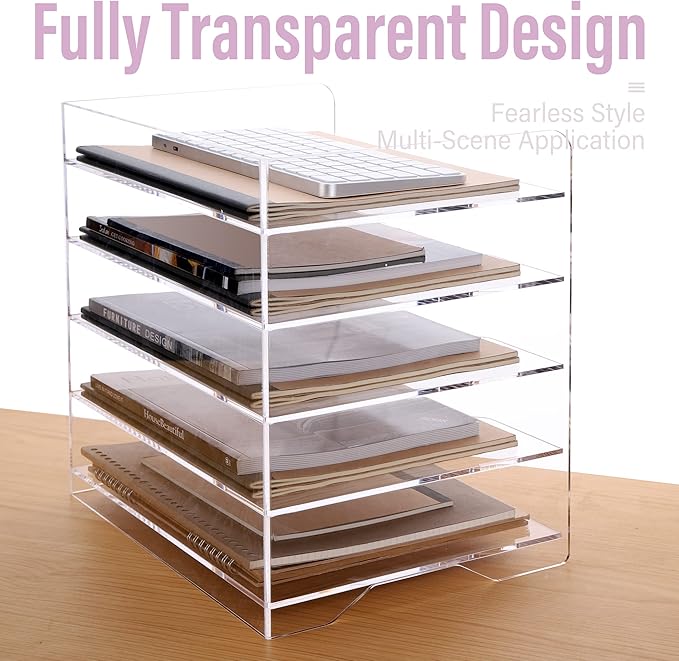 SANRUI Acrylic Paper Organizer Letter Tray for Desk, 5 Tier Enlarged File Sorter,Clear File Holder Desktop Shelf Document Storage for School Office Home-DeskLoop Office