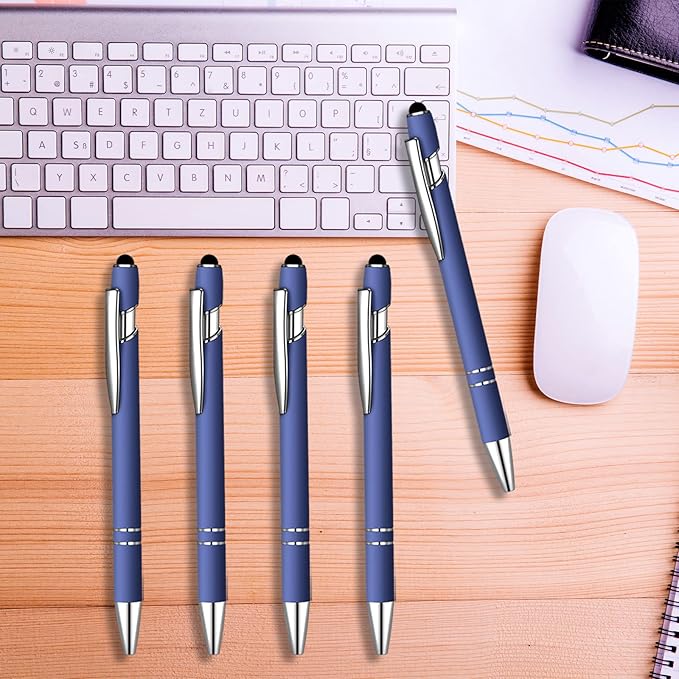 8 Pcs Blue Ink Ballpoint Pen with Stylus Tip 2 in 1 Stylus Ballpoint Pen Metal Pens Stylus Pen for Touch Screens School Office Coworkers (Navy Blue)-DeskLoop Office