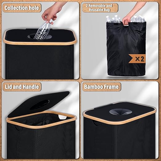 efluky Recycling Bin for Kitchen 26 Gallon, 100L Recycle Bin with 2 Removeable and Reusable Inner Bag, Large Recycling bin with lid for Bottle Can Plastice Stickers (Black)-DeskLoop Office