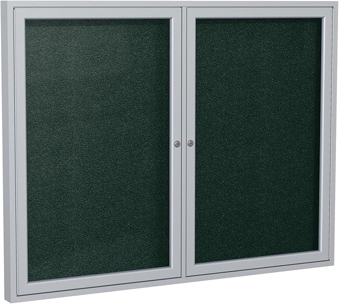 Ghent 48"x60" 2-Door Outdoor Enclosed Vinyl Bulletin Board, Shatter Resistant, with Lock, Satin Aluminum Frame - Ebony (PA24860VX-183), Made in the USA-DeskLoop Office