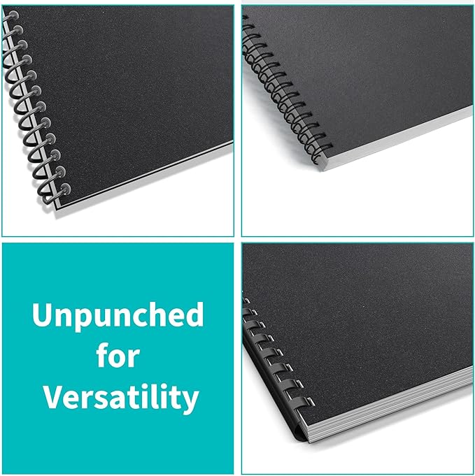 Binditek 100 Pack 16 Mil Sand-Textured Polycover - Plastic Binding Cover for Letter Size - Business Reports and Proposals - Lightly Textured Sand Finish - Square Corners, Un-Punched, Black