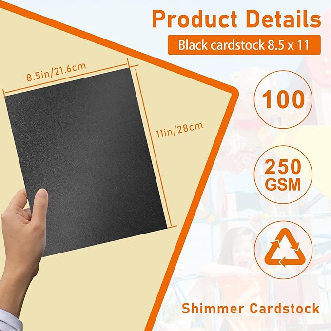 100 Sheets Black Shimmer Cardstock 8.5 x 11 Printer Paper, 92lb Heavyweight Construction Paper Card Stock for Wedding invitations, School Crafting, Thank You Cards, Making Card-DeskLoop Office