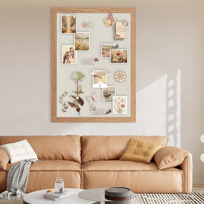 Cork Board Bulletin Board 18" x 24", Large Linen Corkboards with Frame for Walls, Cute Picture Display Pin Board Vision Board for Room School Office Bedroom 20 Pushpins Carbonized Black-DeskLoop Office