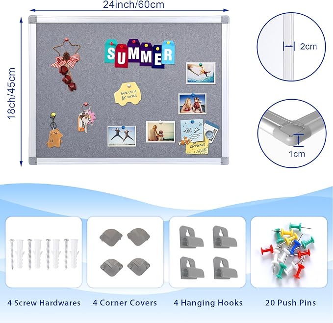 Felt Bulletin Board 24x18inches Photo Picture Display Board Wall Hanging Notice Board with Push Pins-DeskLoop Office