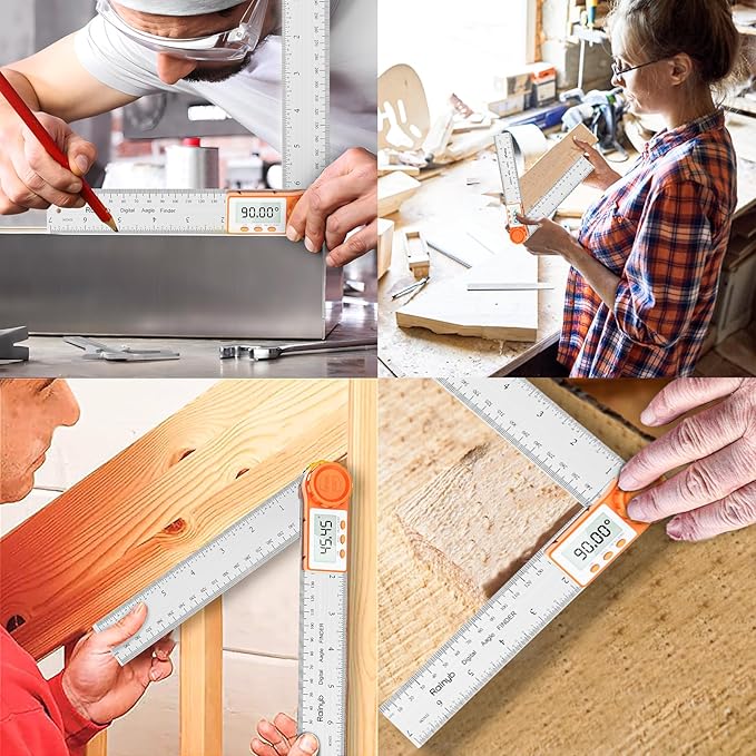 Rainyb Digital Angle Finder Tool 7inch/200 mm 0-360 Degree Stainless Steel Digital Protractor Ruler, Angle Measuring Tool for Carpenters, Woodworkers, Fabricators, Home DIY-DeskLoop Office