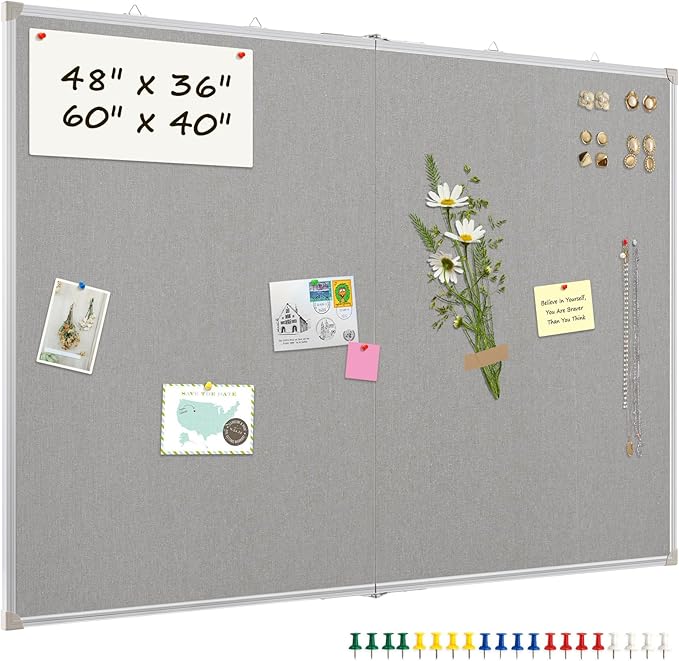 Double-Sided Large Cork Board with Linen, 48" x 36" Foldable Hanging Aluminum Framed Bulletin Board, Vision Board Pin Board Corkboards for Walls, Office, School Decor, 20 Pushpins-DeskLoop Office