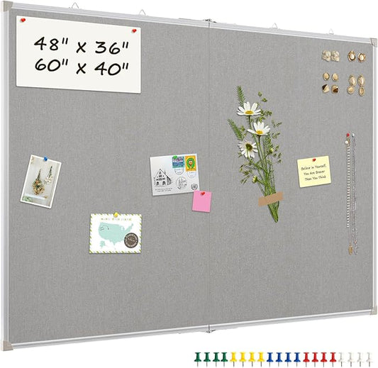 Double-Sided Large Cork Board with Linen, 48" x 36" Foldable Hanging Aluminum Framed Bulletin Board, Vision Board Pin Board Corkboards for Walls, Office, School Decor, 20 Pushpins-DeskLoop Office