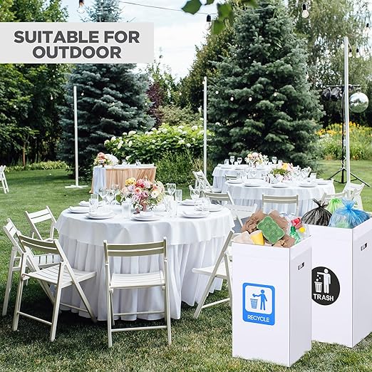 Tioncy 5 Pcs 40 Gallon Corrugated Cardboard Trash Cans Recycling Bins with Trash and Recycle Letters White Disposable Garbage Container Reuseable Garbage Boxes for Party Camping Outdoor Events