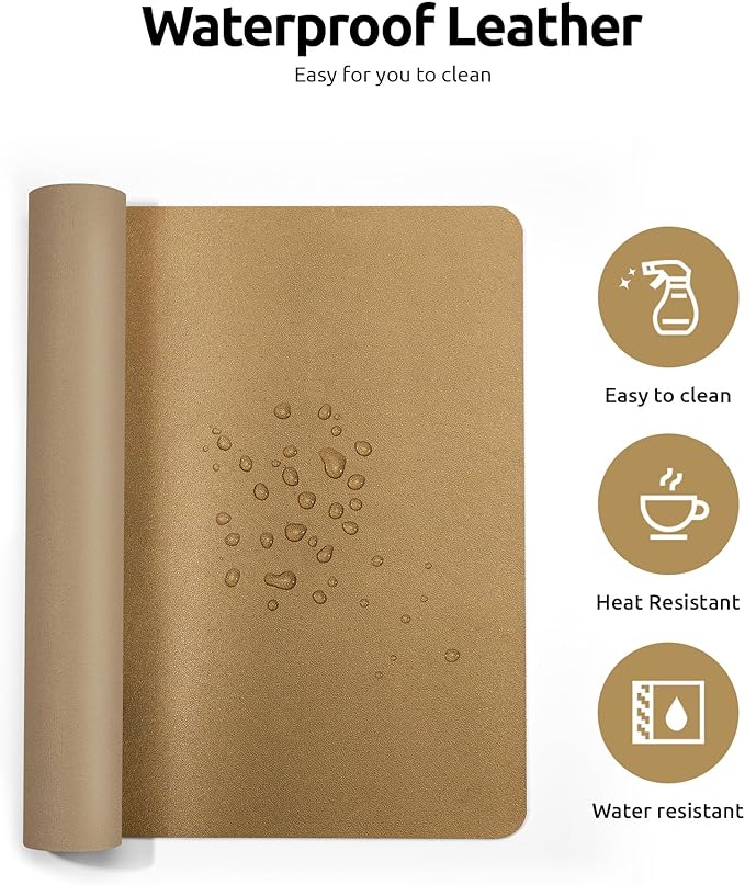 YSAGi Leather Desk Protector, Office Mat, Large Mouse Mat, Non-Slip PU Leather Blotter, Laptop Desk, Waterproof Writing Pad for Office and Home (Bronze, 35.4" x 17")-DeskLoop Office