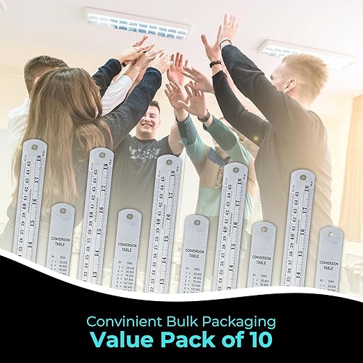 NOKKO Metal Ruler 18 Inch - Pack of 10 - Stainless Steel Ruler Set with Straight Edge Rulers - Precise Metric & Imperial Measurements - Ideal for School, Office, Woodworking & Craft Projects-DeskLoop Office