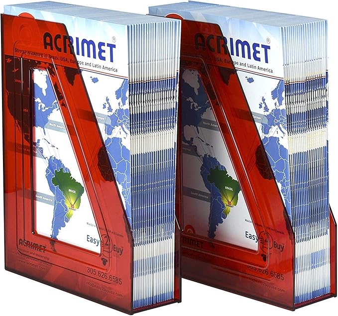 Acrimet Magazine File Holder, Durable Rack, Space-Saving Organizer (Plastic) (Clear Red Color) (2 Pack)-DeskLoop Office