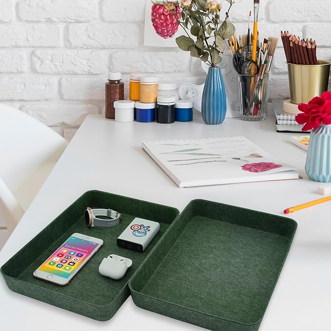 Welaxy 2-piece Office desk drawer organizer tray letter-size documents paper book file Folder Holder storage bins (Forest Green)-DeskLoop Office