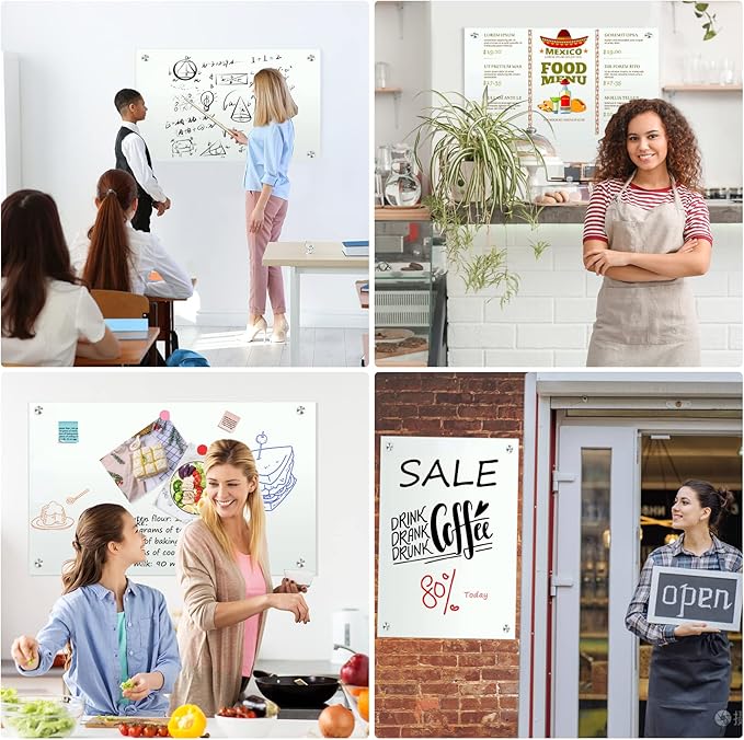 H-Qprobd White Board 24”x18“ Magnet Dry Erase Boards Frameless Magnetic Glass Whiteboard for Wall, Wall Mounted Whiteboard Includes 12 Magnets, 8 Markers and 2 Erasers-DeskLoop Office