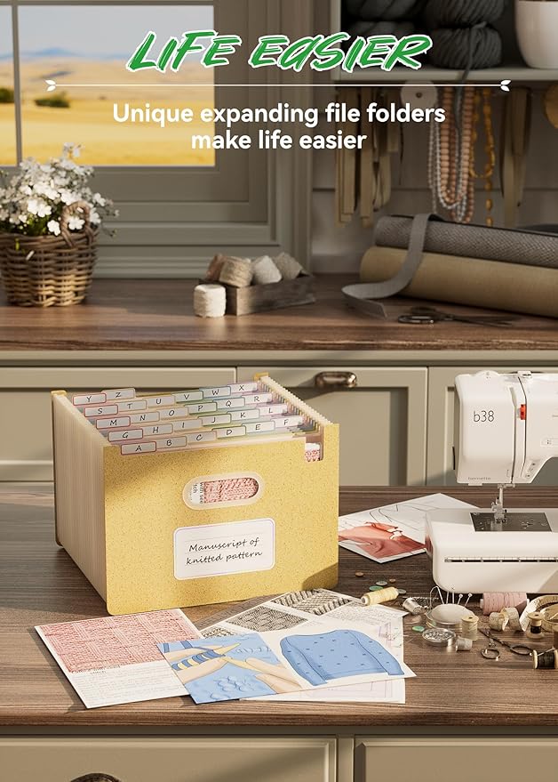 Accordion File Organizer, 26 Pockets Wheat Straw Expanding File Folders, Upright&Open Top, A-Z Bill Receipt Organizer, 100% BPA Free, Return to Nature, Healthy Living, Letter/A4 Size-Wheat Yellow-DeskLoop Office