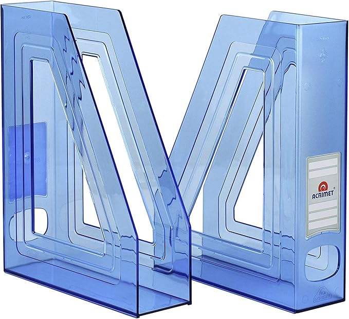 Acrimet Magazine File Holder, Durable Rack, Space-Saving Organizer (Plastic) (Clear Blue Color) (2 pack)-DeskLoop Office