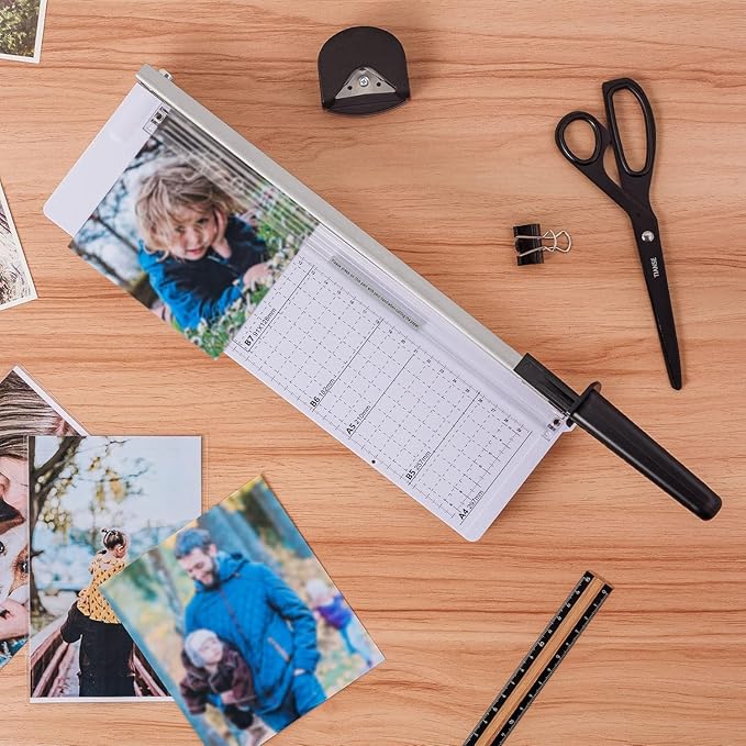 TIANSE Paper Trimmer 12” 8 to 12 Sheet Capacity Paper Cutter Guillotine with Safety Blade Lock Heavy Duty Plastic Base Paper Cutting Board for Home Office School White-DeskLoop Office