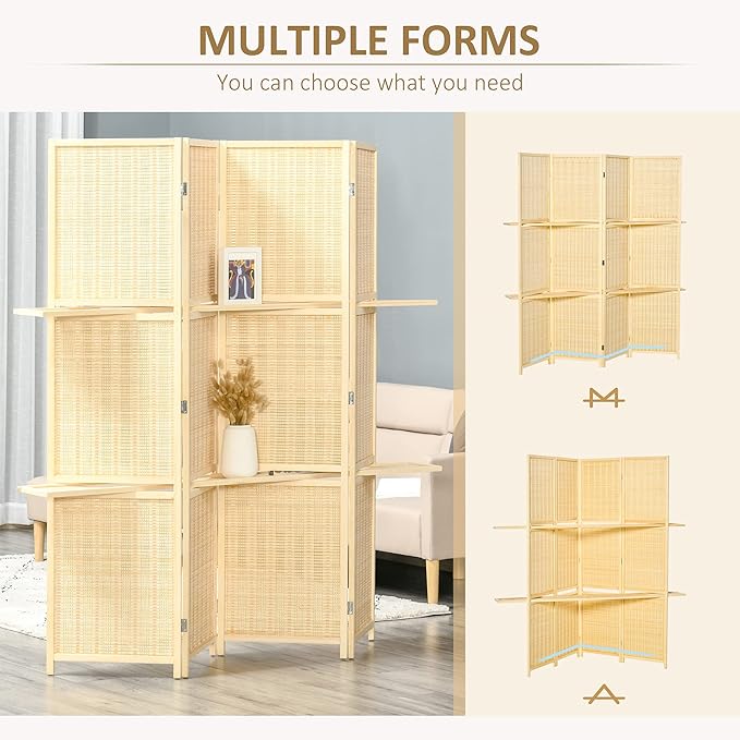 NicBex Room Divider 4 Panel Room Dividers with Storage Shelves Partition Room Dividers and Folding Privacy Screens 6 FT Wall Divider for Office, Room Separation,70.75" W x 0.75" D x 70.75" H, Natural-DeskLoop Office