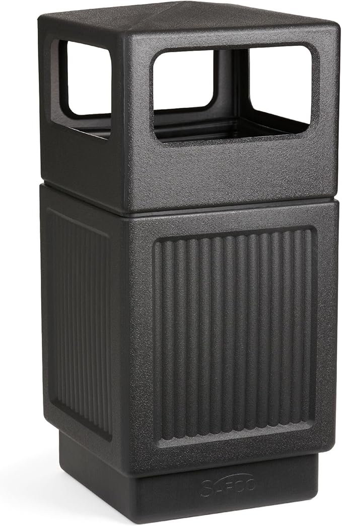 Safco Canmeleon Trash Can, 38 Gallons, Indoor and Outdoor Use, Durable & Weather-Resistant Commercial Garbage Can, Black-DeskLoop Office