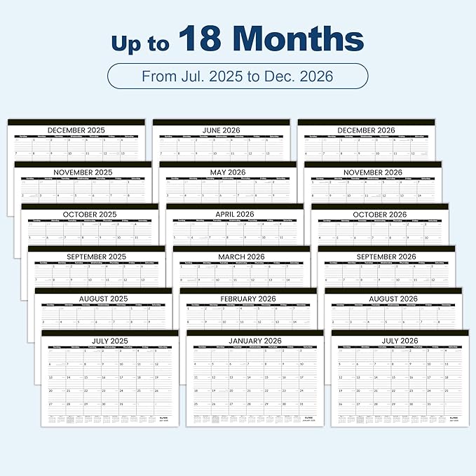 SUNEE Desk Calendar 2025-2026 17x12, 18 Months, JUL. 2025 - DEC. 2026, Academic Desk Blotter Calendar 2025-2026, School Year Large Calendar for Teacher, Black-DeskLoop Office