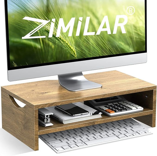 Zimilar Monitor Stand Riser, 2 Tiers Laptop Computer Monitor Riser for PC Screen, iMac, Desktop Wooden Screen Monitor Stand Riser with Storage Organizer for Home Office-DeskLoop Office