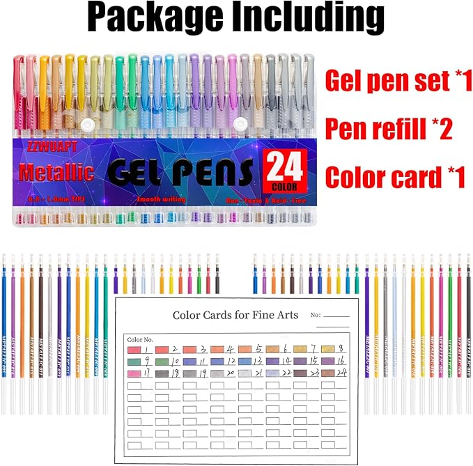Metallic Gel Pens for Coloring Book,72 Color Gel Pens Set including 24 Color Gel Pen with 48 Refills,40% More Ink Colored Gel Pens for Drawing, Doodling, Scrapbook, Journaling-DeskLoop Office