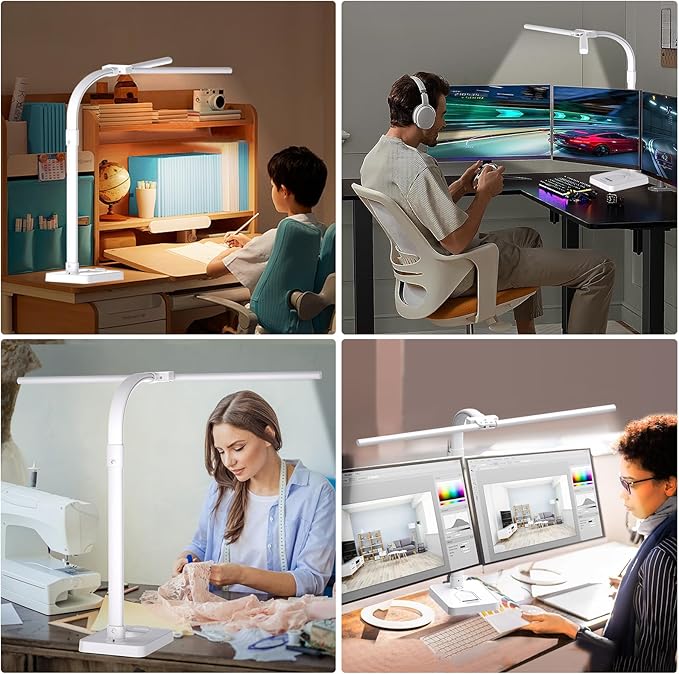 Led Desk Lamp for Home Office,24W Bright Eye-Caring Desk Light with Base,5 Brightness and 5 temperatures Dimmable Workbench Task Light, Adjustable Gooseneck Table Lamp for Monitor(White)-DeskLoop Office