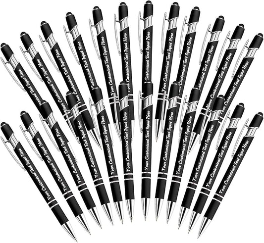 Personalized Ballpoint Pen 24pcs, Custom Pens Free Engraved Bulk with Name Logo, Soft Black Ink Stylus with Touch Metal Office, Gift for Anniversaries, Graduations, Birthdays-DeskLoop Office