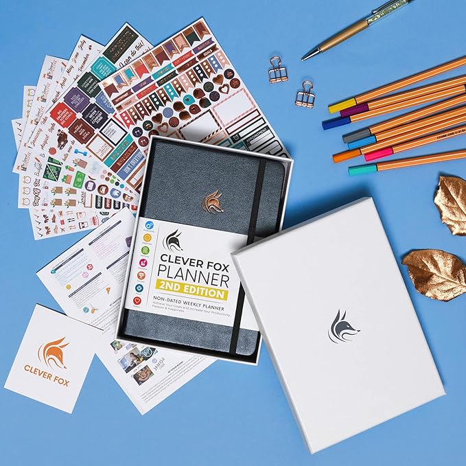 Clever Fox Planner 2nd Edition – Colorful Weekly & Monthly Goal Planner, Time Management & Productivity Organizer, Undated, A5 (Silver Black)-DeskLoop Office