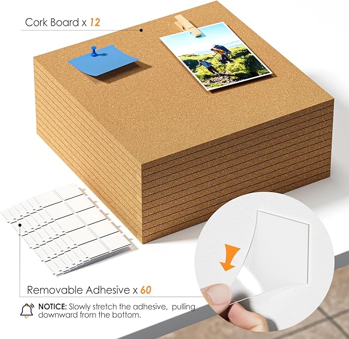 MaxGear Large Cork Board for Wall 48" x 36", 12 Pack Cork Board Tiles with 40 Pushpins & Safe Removable Adhesive Tabs, 12" x 12" Corkboards for Office, School & Home-DeskLoop Office